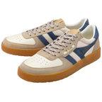Pair of Gola sneakers in cream, beige, and blue with gum soles