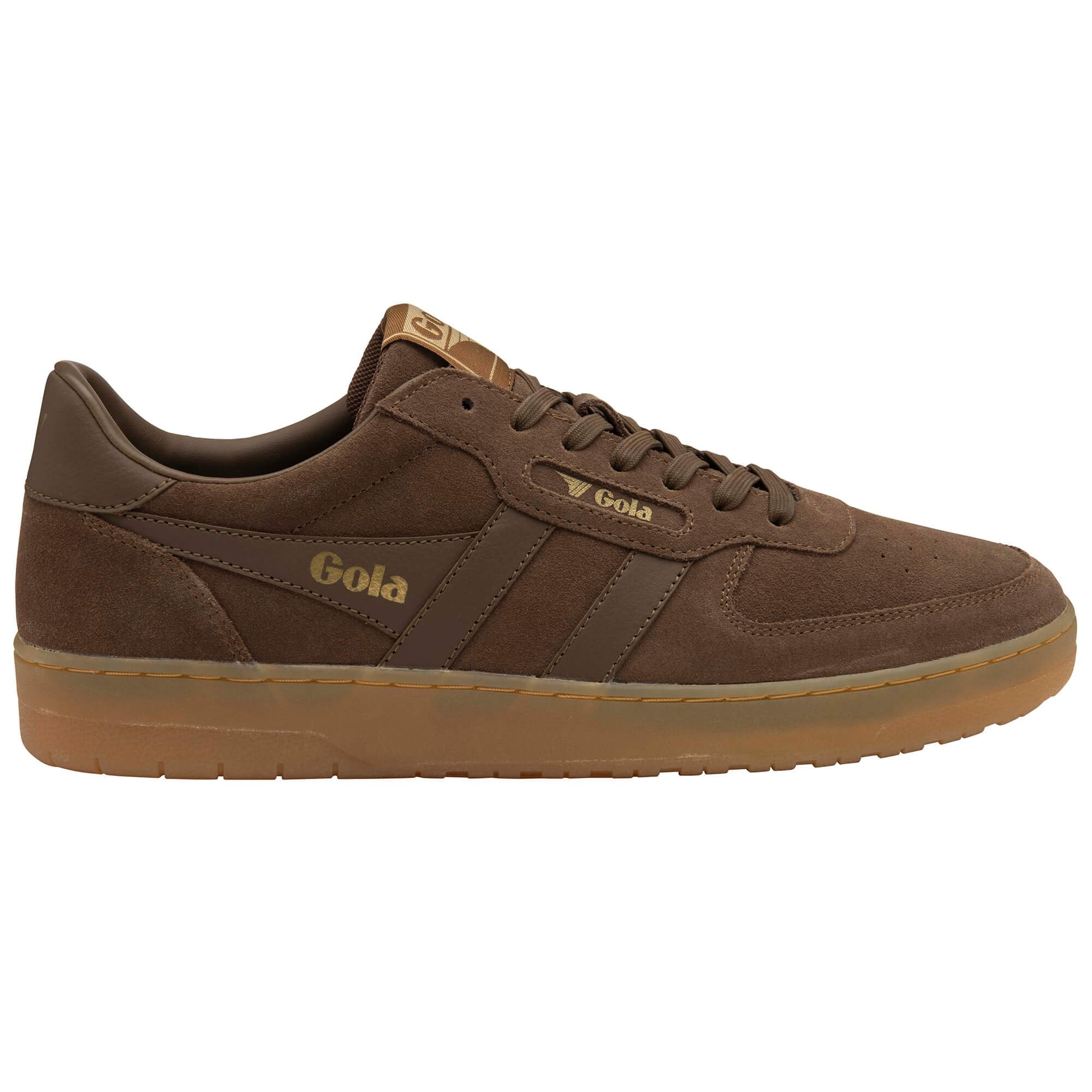 Brown Gola men's trainer with a gum sole and brown laces