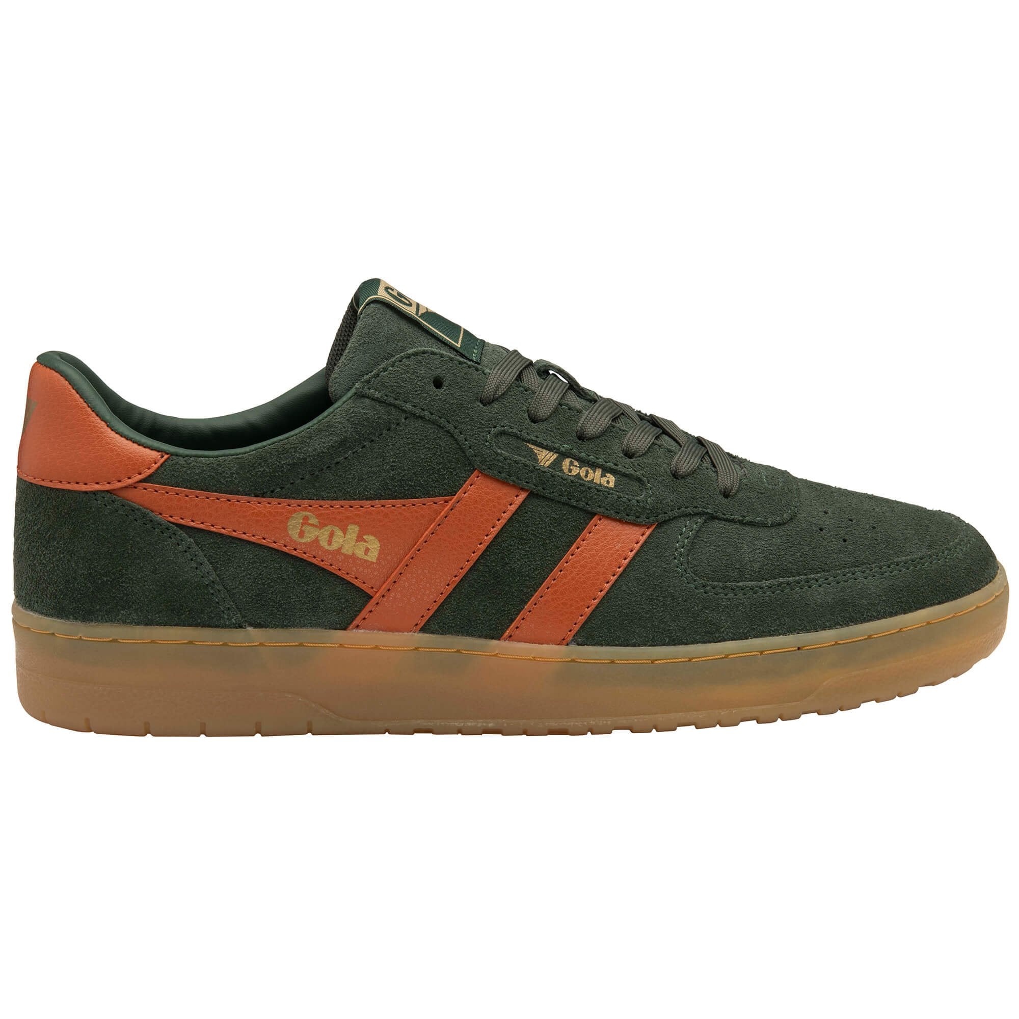 Green and orange trainer with 'Gola' branding on a white background