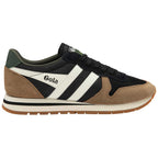 Trainer with black, white, and brown colour scheme on a white background