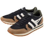 Pair of Gola trainers with black, brown, and white colour scheme on a white background