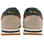 Back view of Gola trainers with beige soles and brown accents on a white background