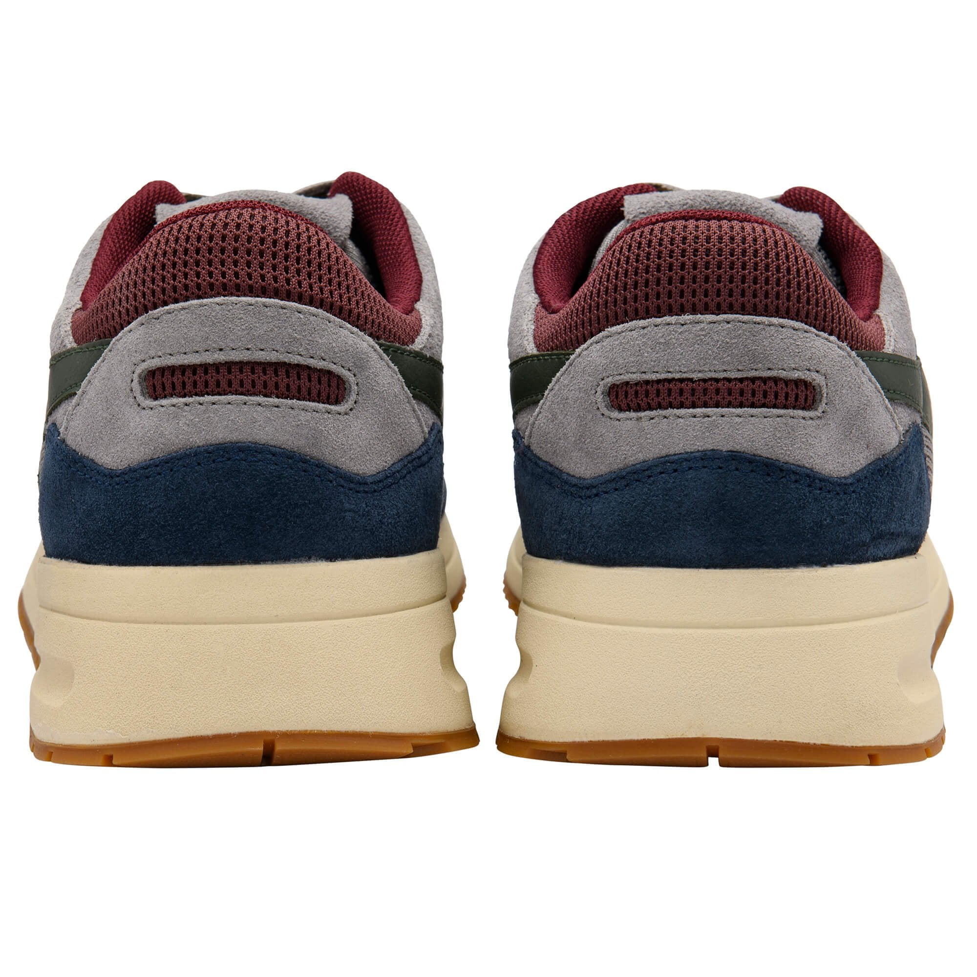 Pair of trainers shown from the back on a white background
