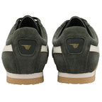Pair of green Gola trainers from the back on a white background