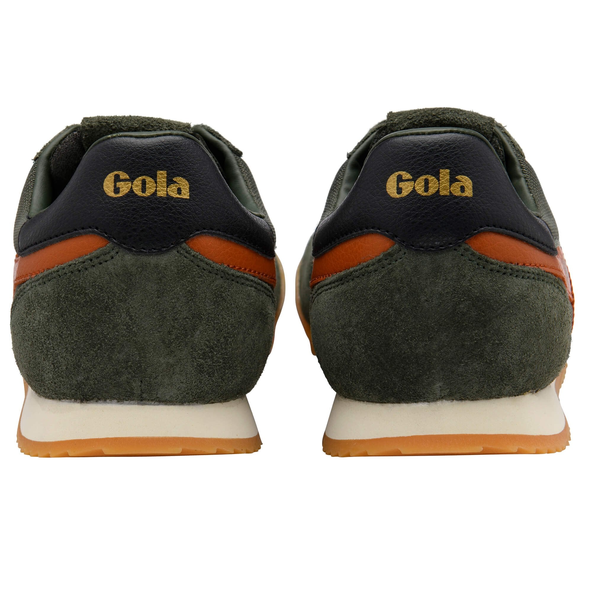 Pair of Gola trainers shown from the back on a white background
