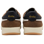 Brown Gola trainers with black and white accents on a white background