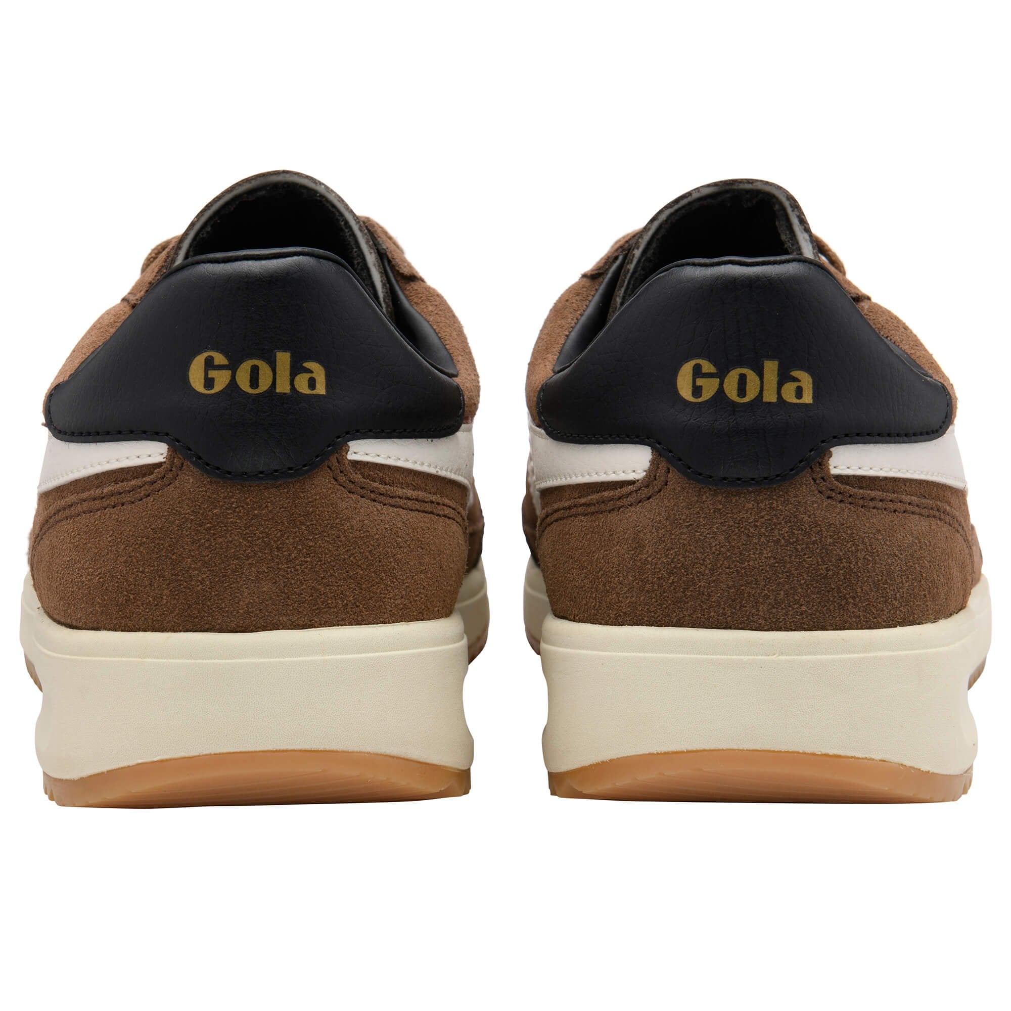 Brown Gola trainers with black and white accents on a white background