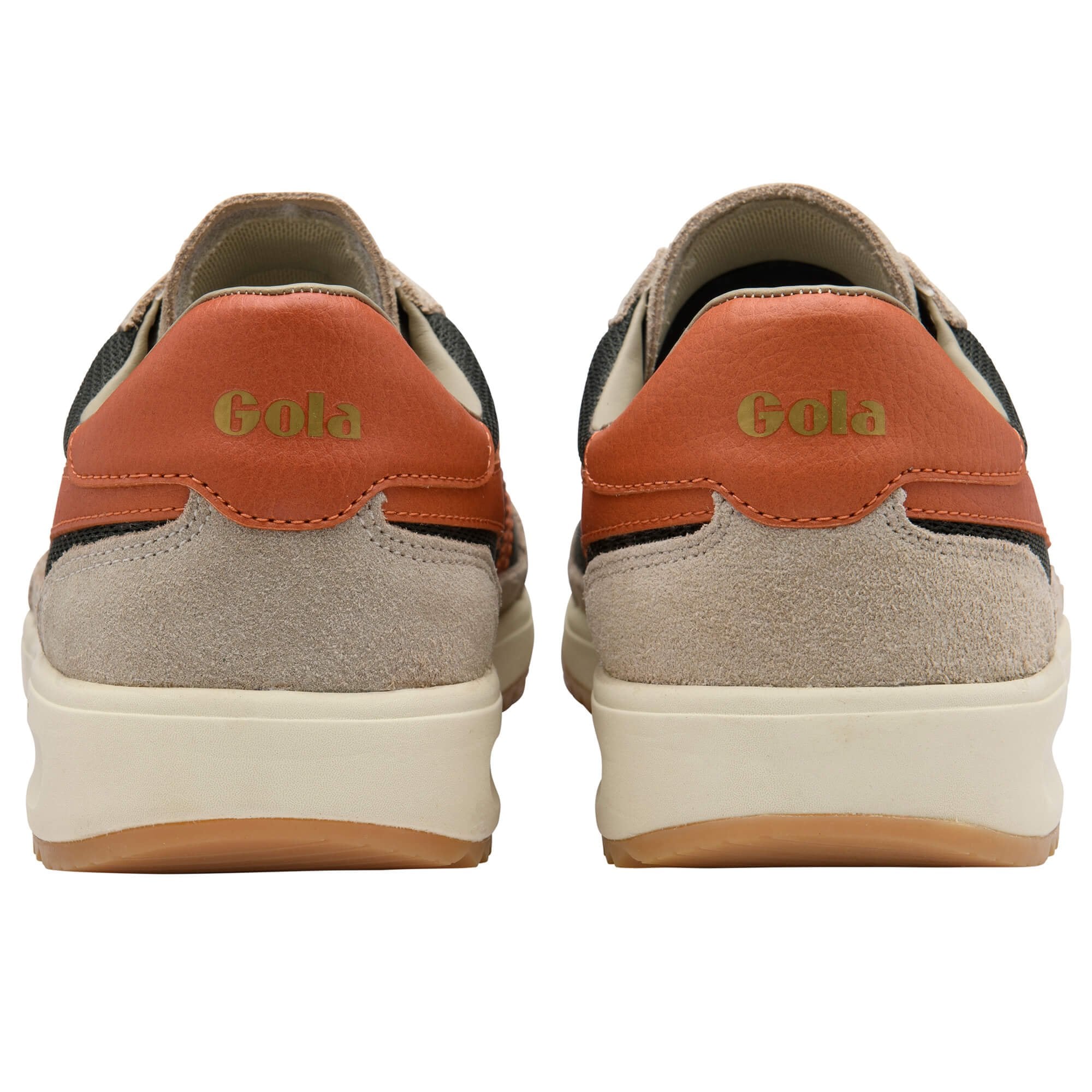 Pair of Gola trainers shown from the back on a white background