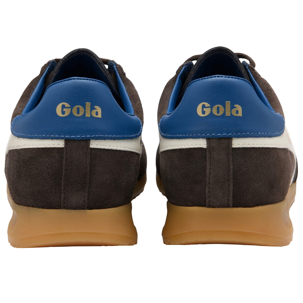 Pair of Gola trainers shown from the back on a white background