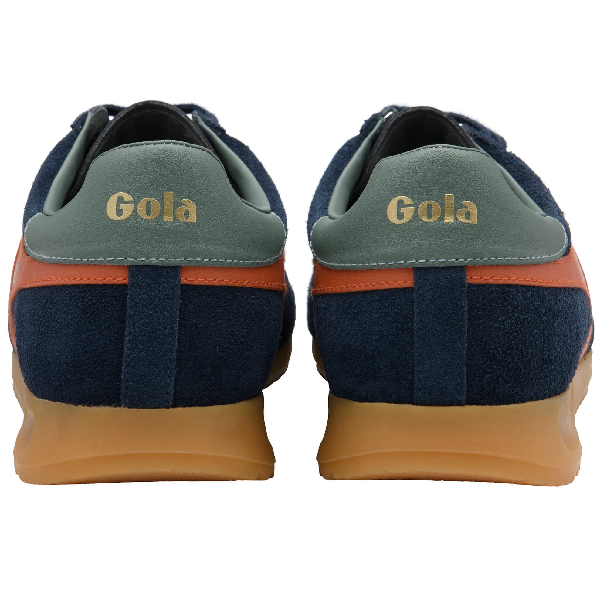 Pair of Gola trainers shown from the back on a white background
