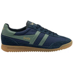 Navy blue and green trainer with 'Gola' branding on a white background