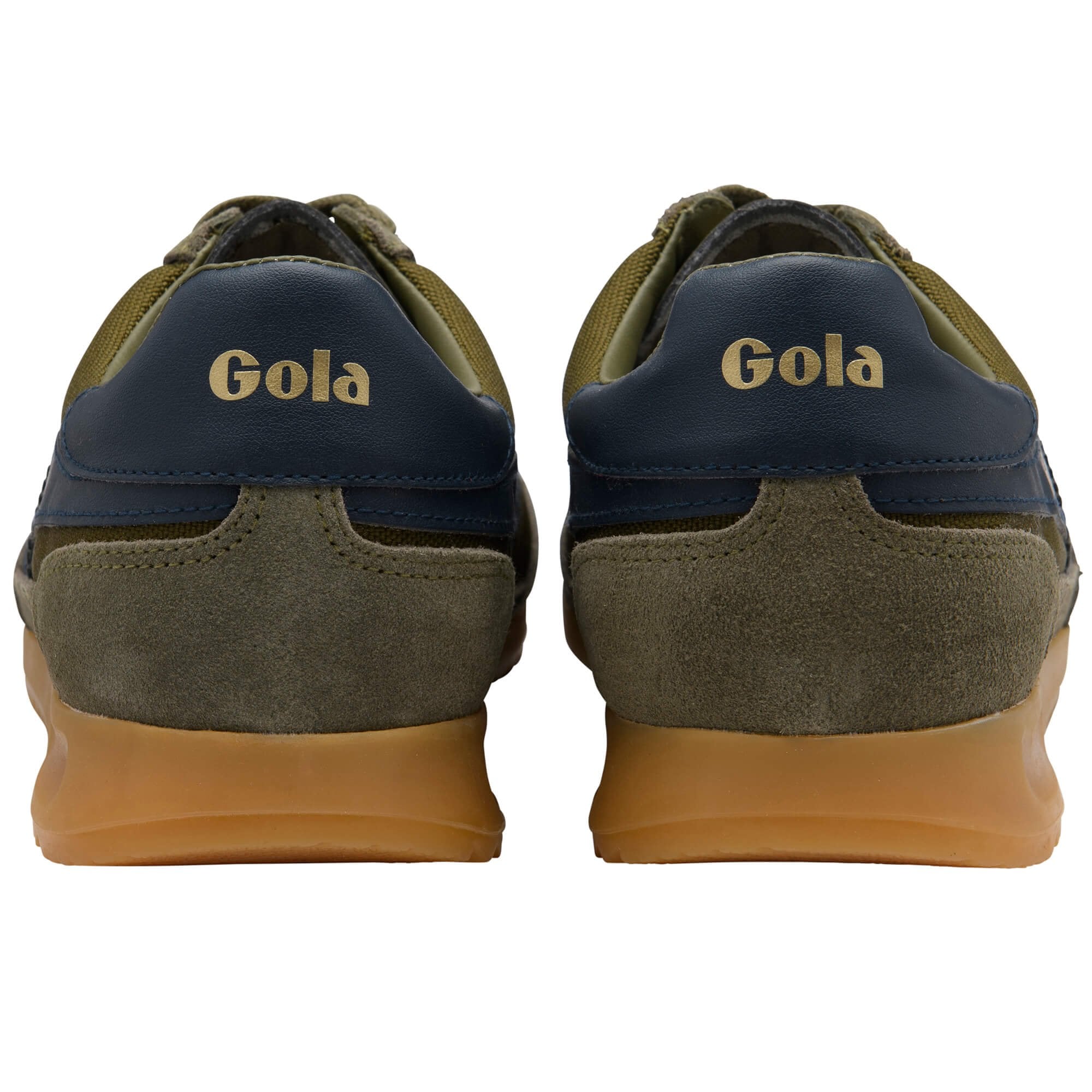 Pair of Gola trainers shown from the back on a white background