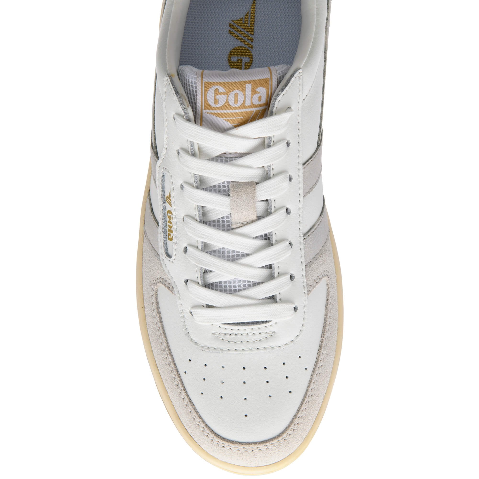 White Gola trainer with grey stripes on a white background
