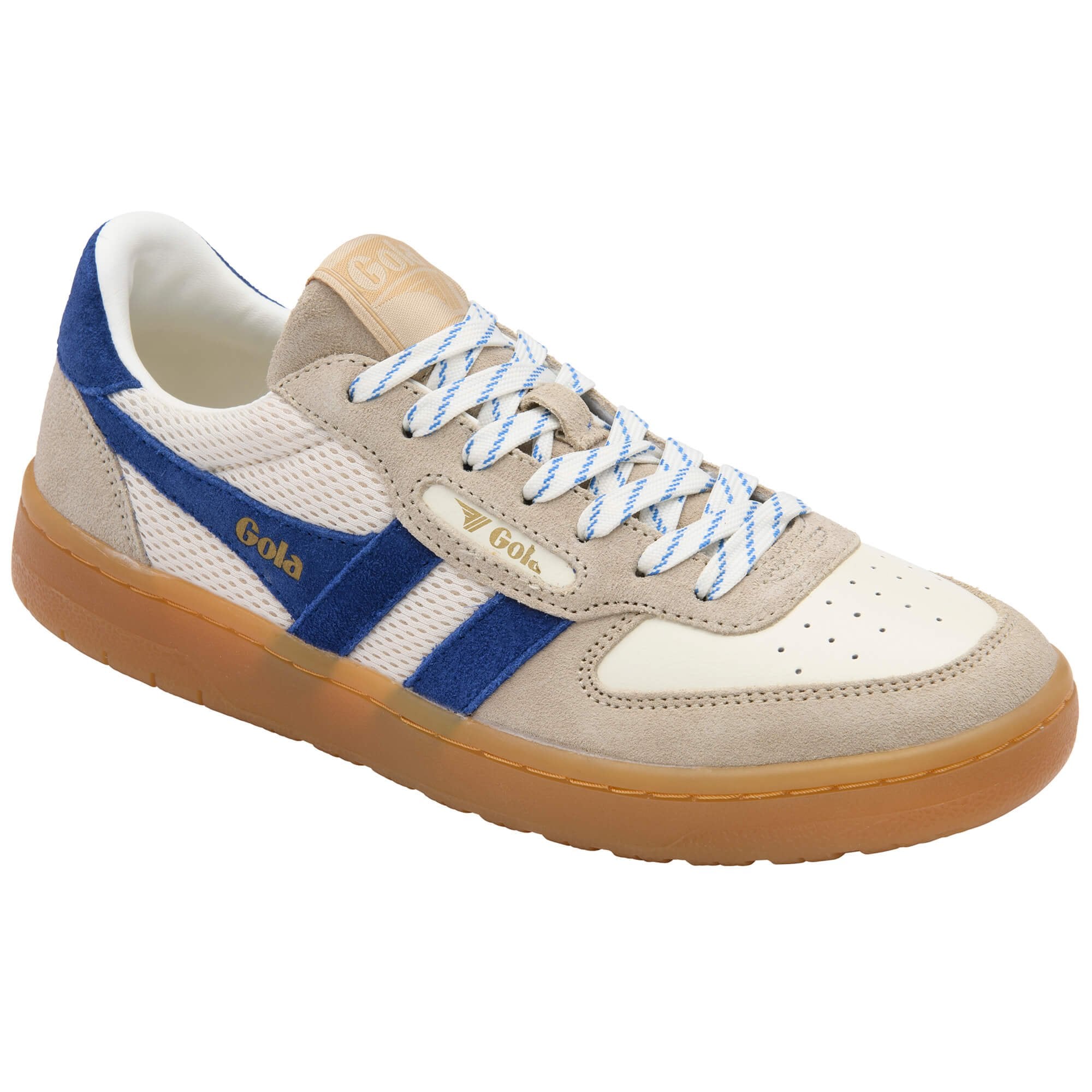 Gola trainer with blue and white accents on a white background