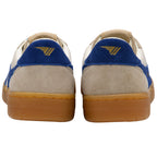 Pair of Gola trainers with blue and beige design on a white background