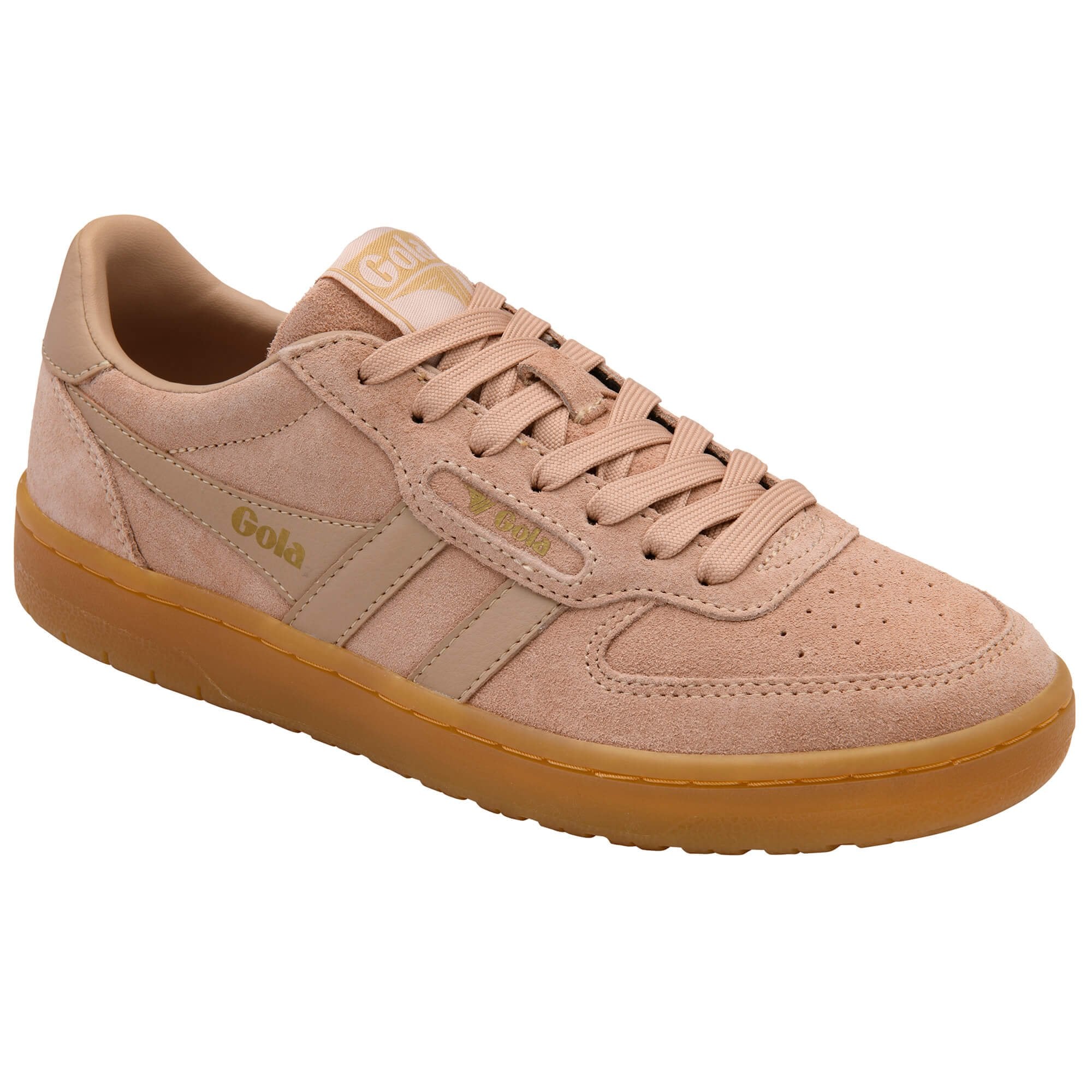 Beige Gola trainer with gum sole on a white background