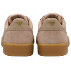 Pair of beige Gola trainers with gum soles on a white background