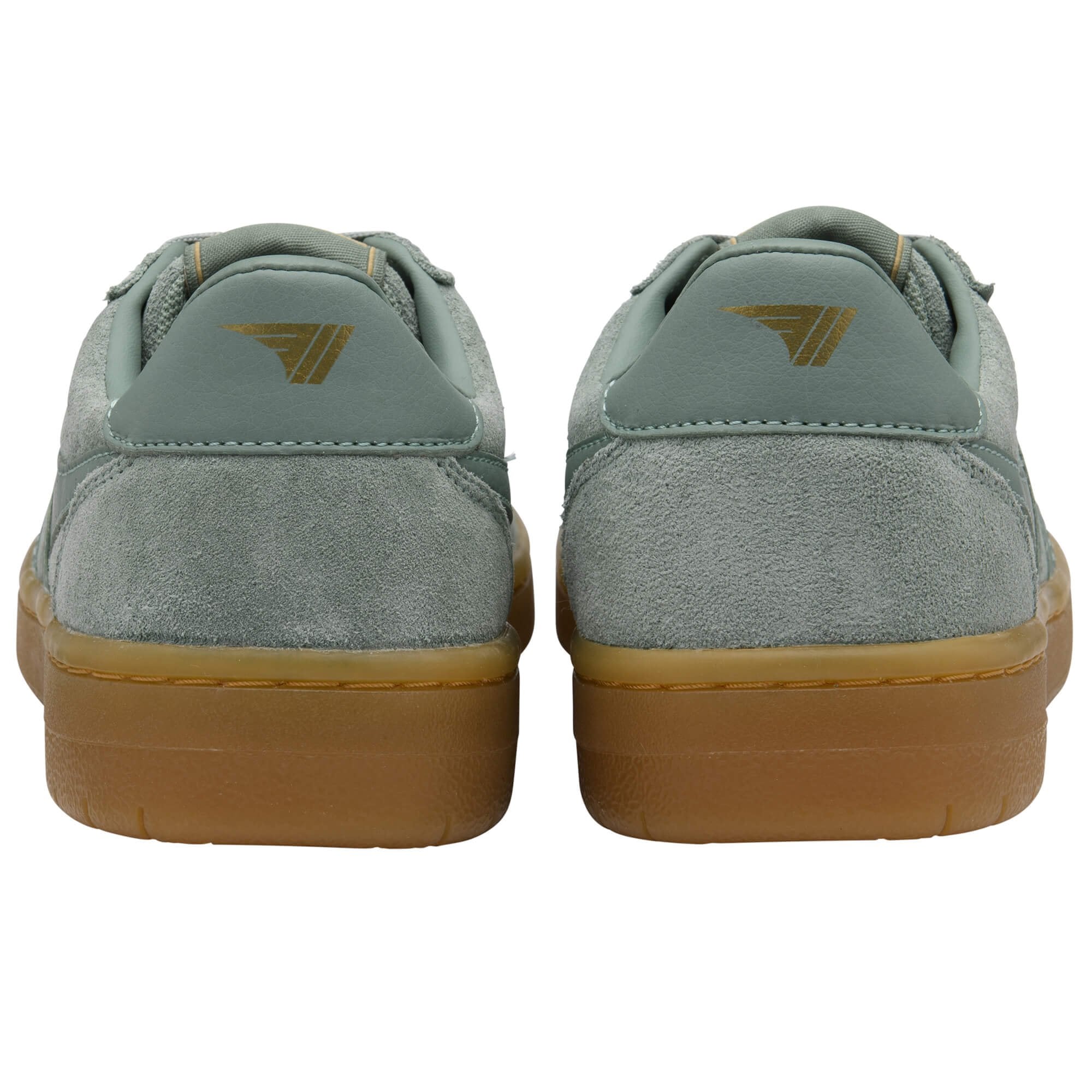 Pair of green Gola trainers with gum soles on a white background