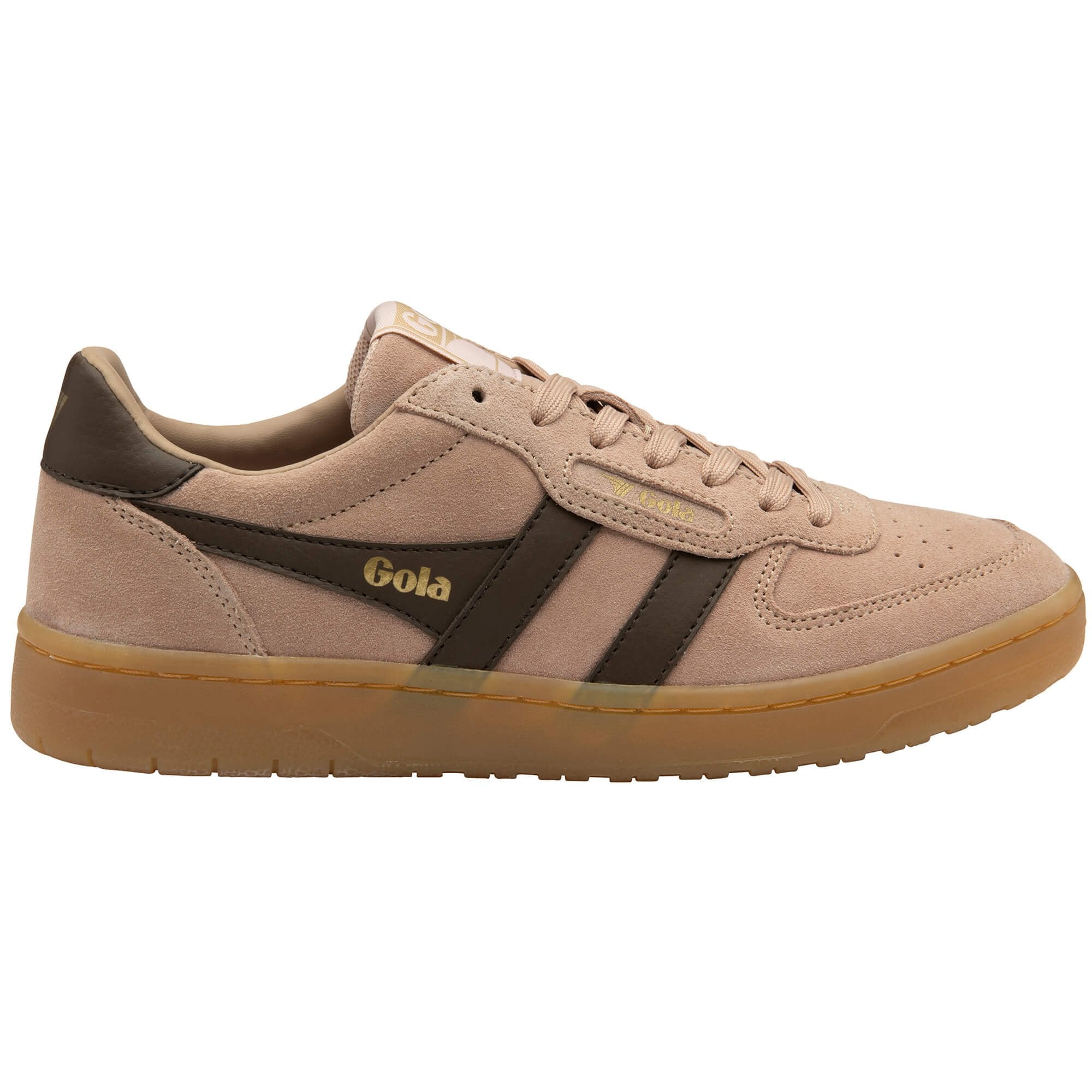 Beige Gola trainer with brown accents on a white background