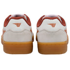 White Gola trainers with gum soles and red accents on a white background