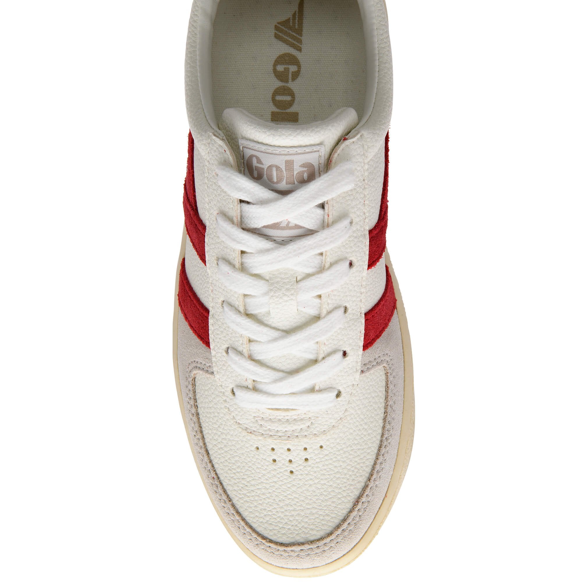 White Gola trainer with red stripes on a white background
