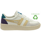 White Gola trainer with purple, beige, and blue accents on a white background