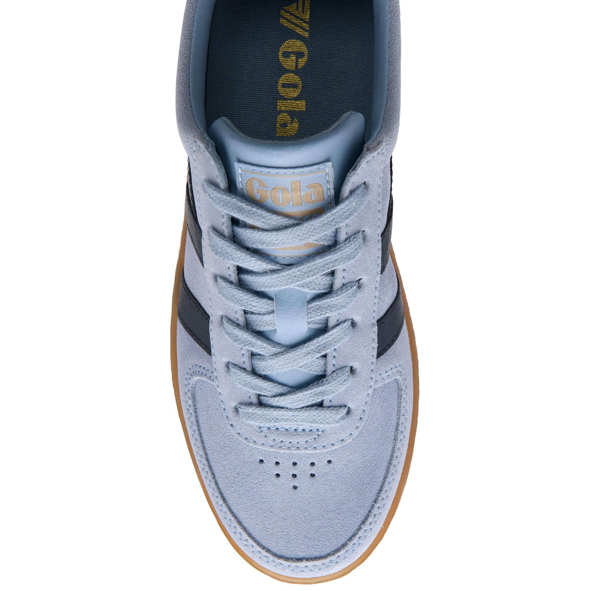 Light blue Gola trainer with black accents on a white background
