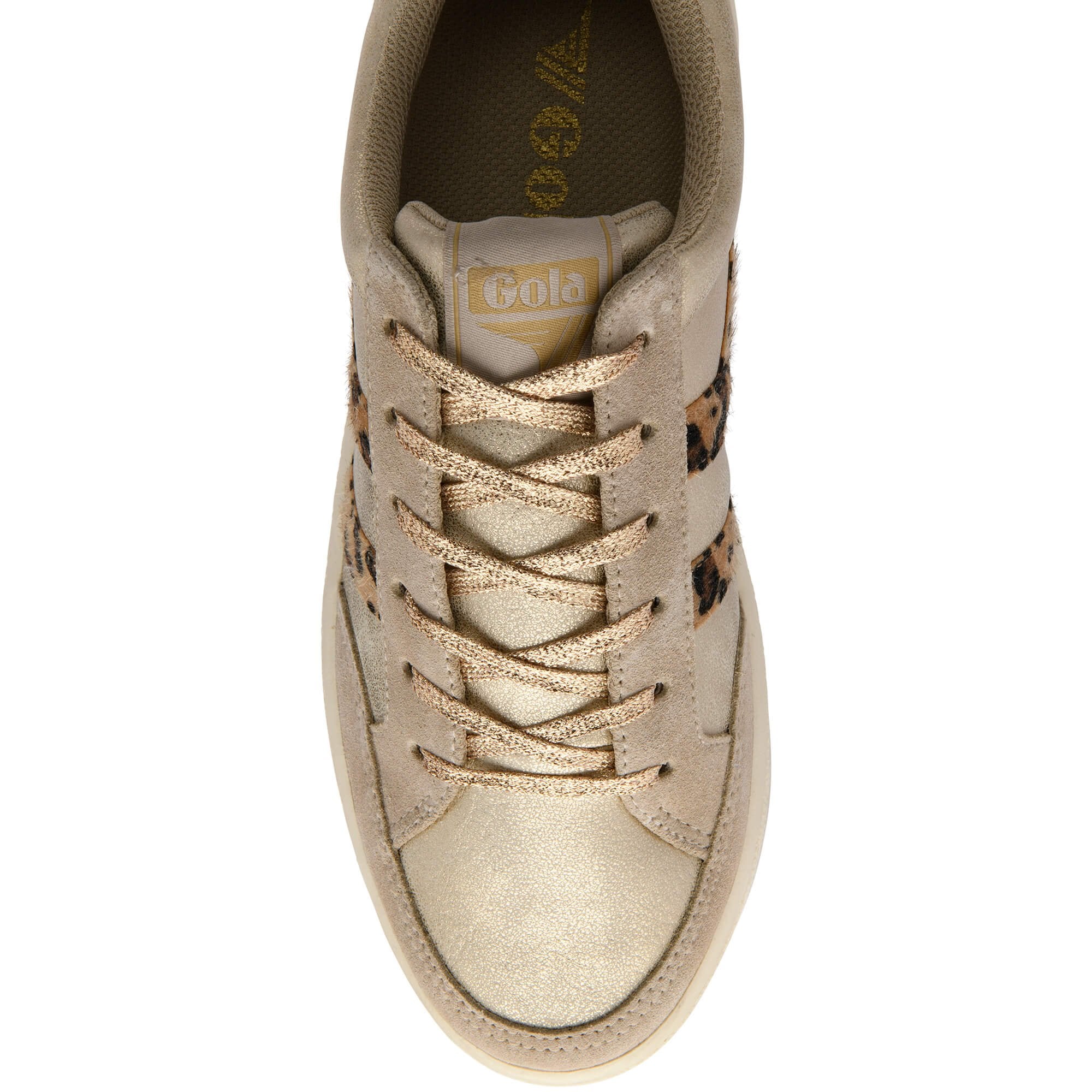 Beige Gola trainer with brown accents on a white background