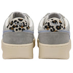 Grey Gola trainers with leopard print accents and 'Gold' branding on a white background