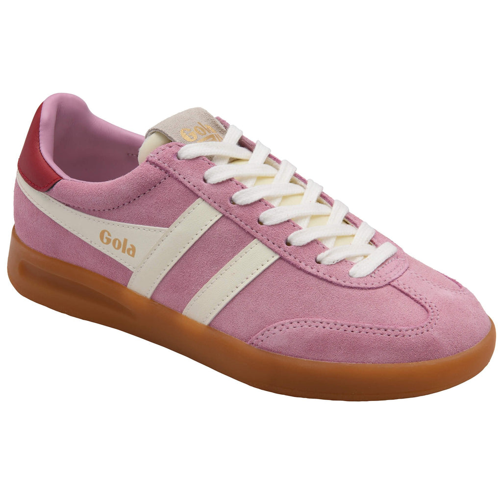 Pink Gola trainer with white laces and sole on a white background