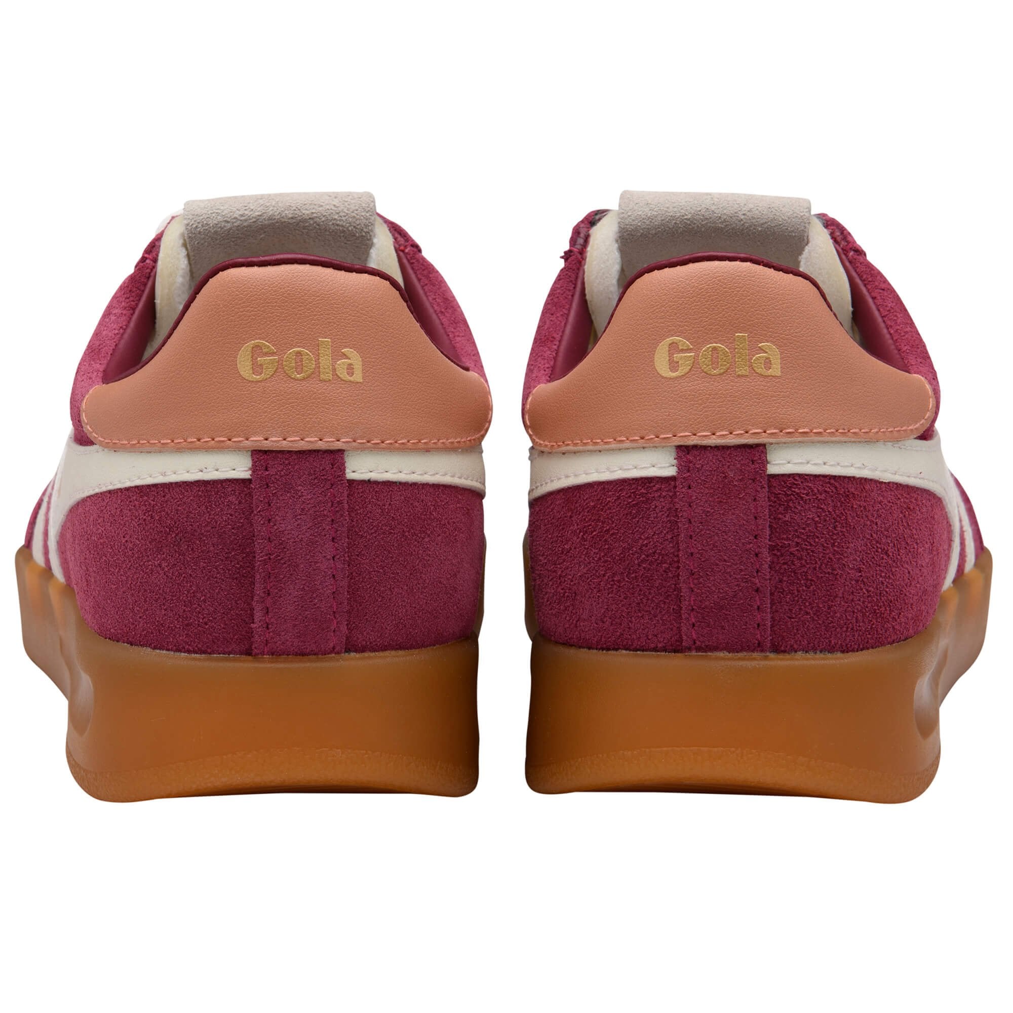 Pair of Gola trainers shown from the back on a white background