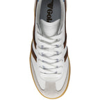 White Gola trainer with brown stripes and a gum sole