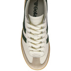 White Gola trainer with green accents and 'Gola' branding on a white background