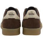 Brown Gola trainers shown from the back on a white background