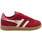 Red Gola trainer with white stripes and 'Gola' branding on a white background