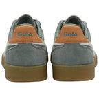 Grey Gola trainers with brown accents on a white background