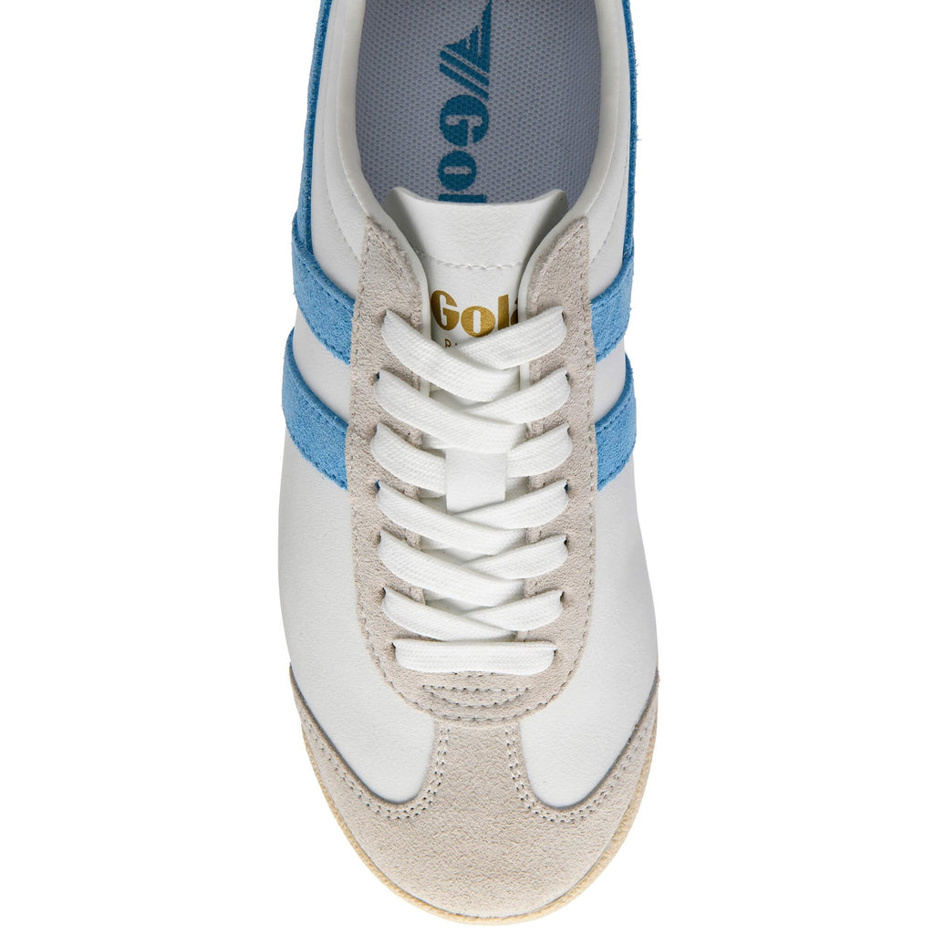 White Gola trainer with blue stripes on a white background