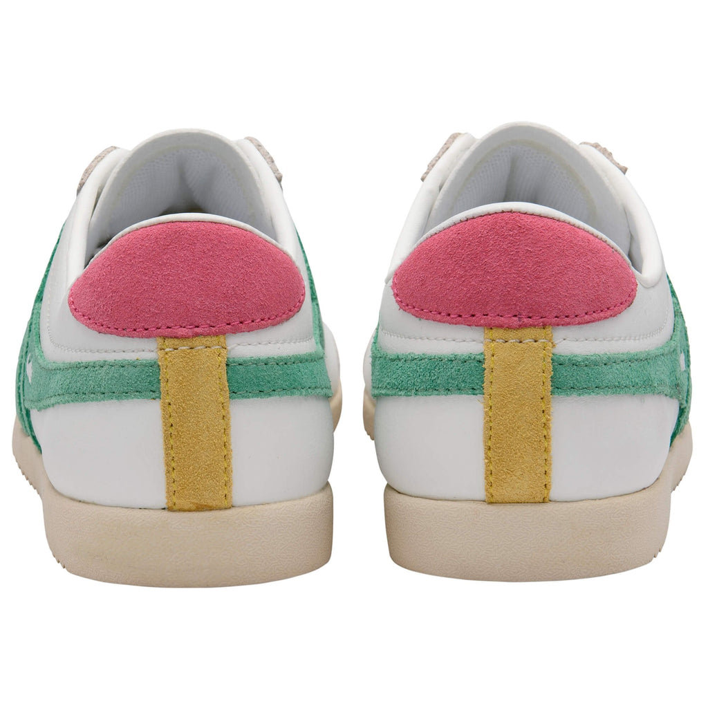 Pair of Gola trainers with pink and green accents on a white background