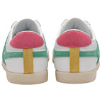 Pair of Gola trainers with pink and green accents on a white background