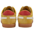 Yellow Gola trainers with red accents on a white background
