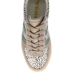 Gola trainer with animal print upper and green stripes on a white background
