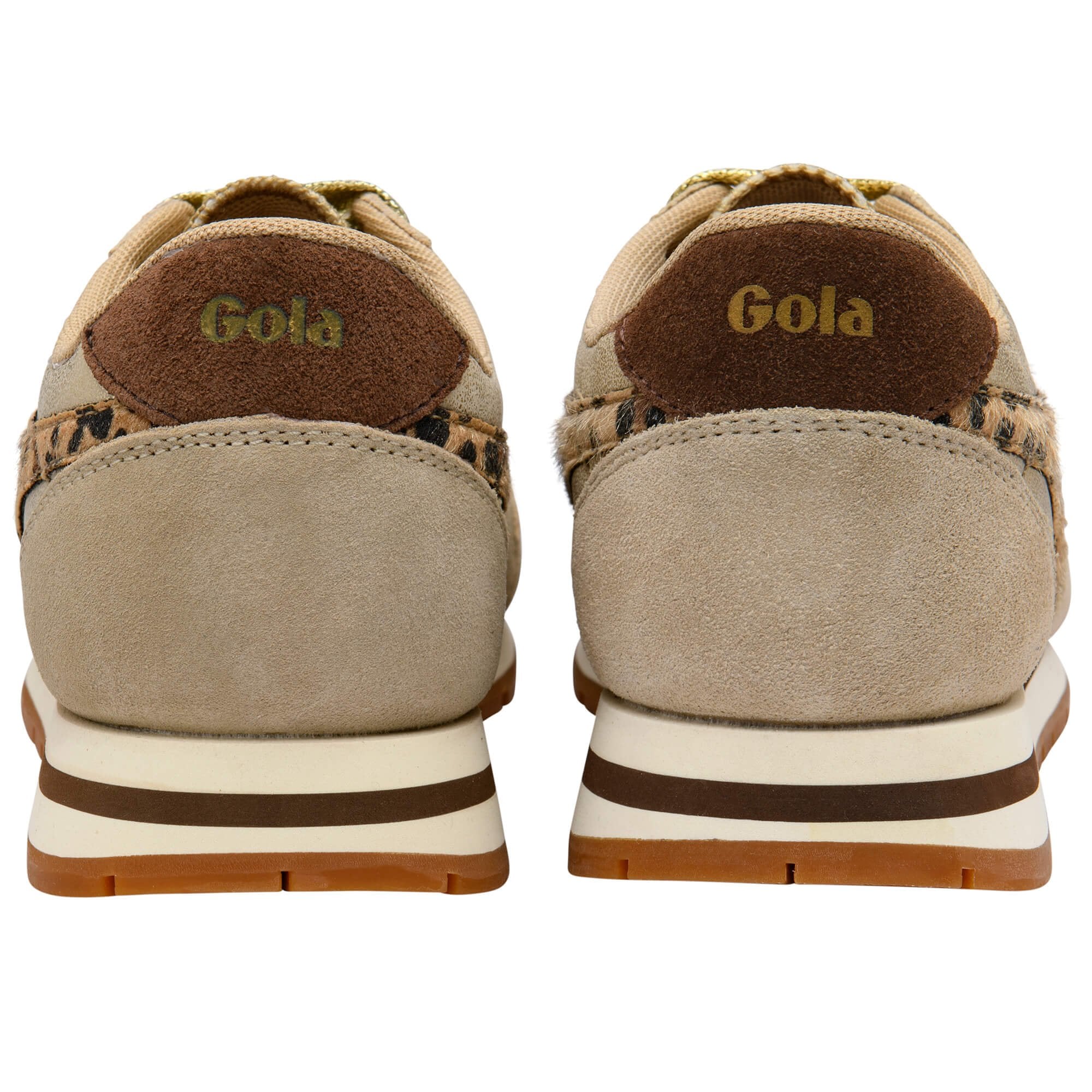 Pair of Gola trainers shown from the back on a white background