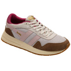 Trainer with a mix of beige, brown, and pink colour on a white background