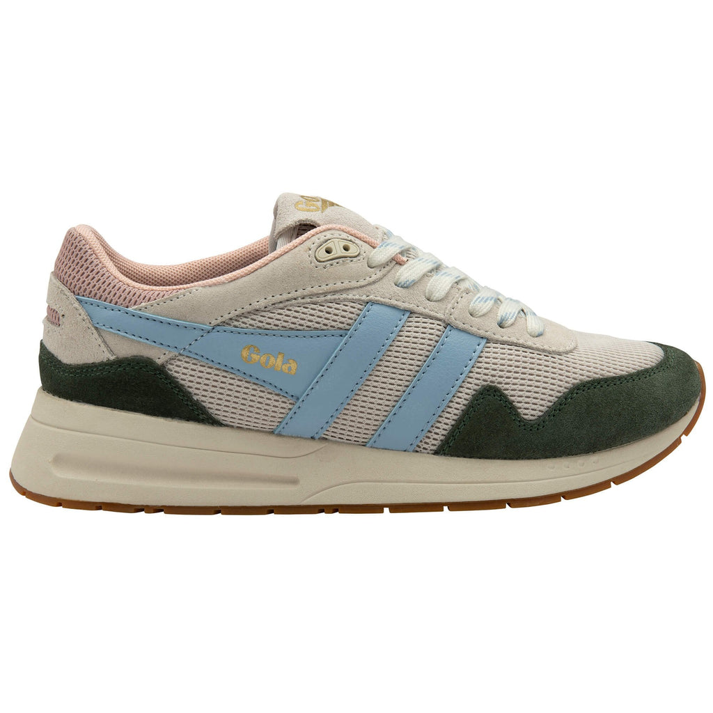 Grey Gola trainer with blue accent on a white background