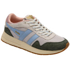 Gola women's trainer in off-white, blue, pink, and green with a gum sole
