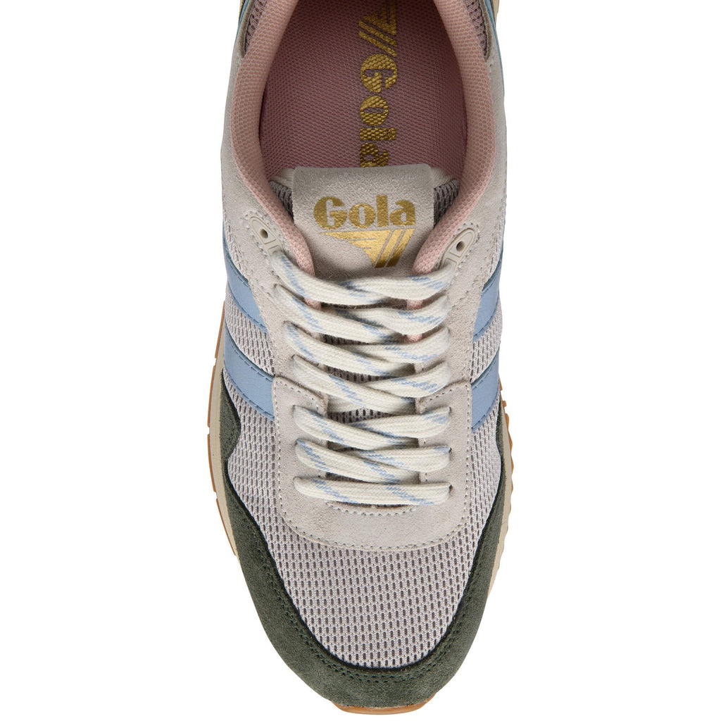 Gola trainer with blue stripes on a white background