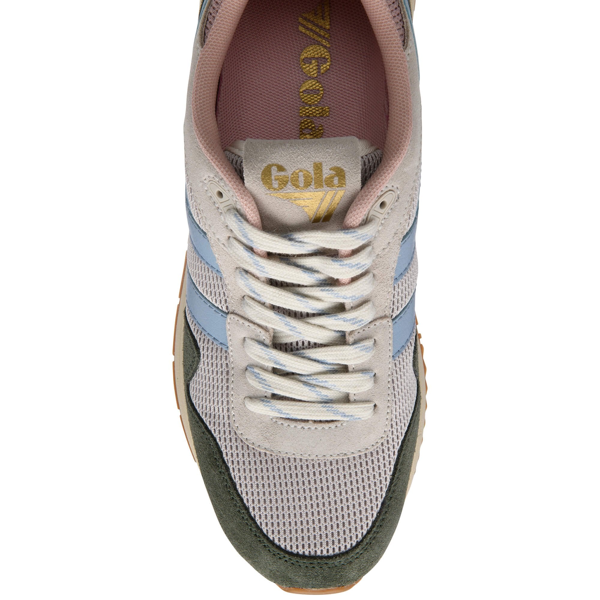 Gola trainer with blue stripes on a white background