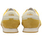 Yellow and white Gola trainers on a white background