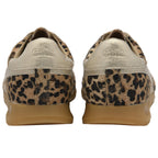 Pair of trainers with leopard print soles on a white background