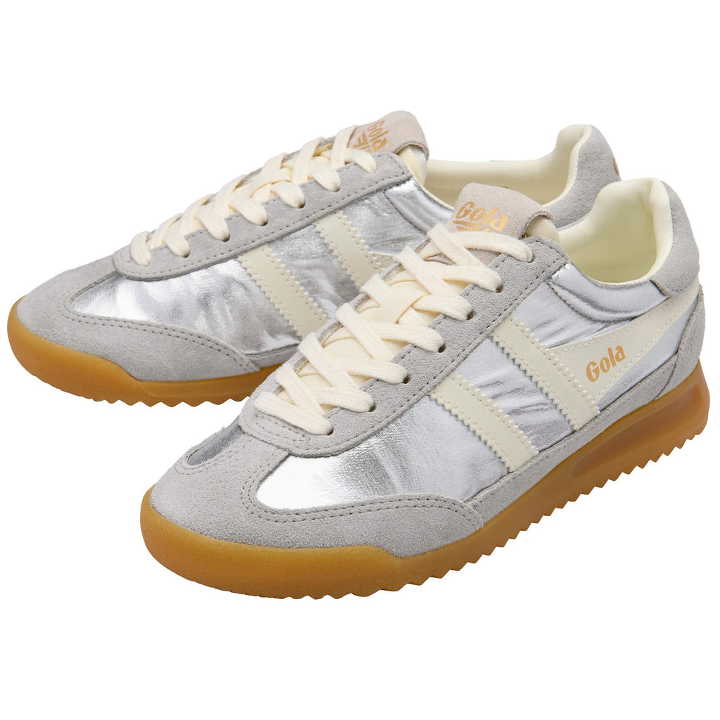 Pair of Gola trainers in silver and light grey with cream laces and gum soles